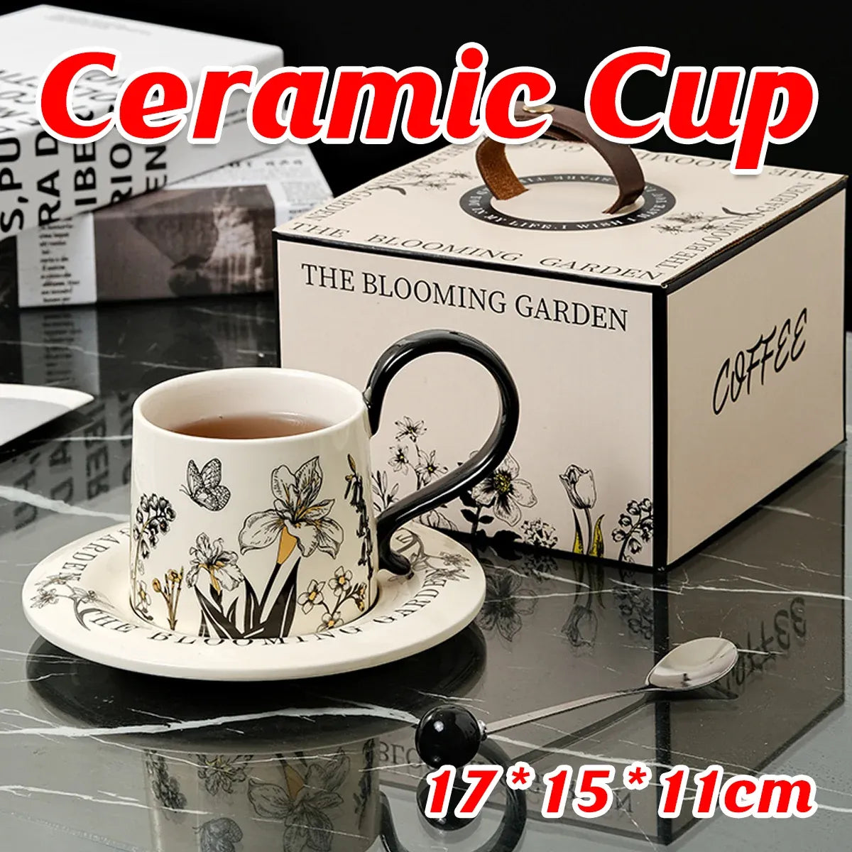 Vintage Floral Ceramic Cup, Saucer and Spoon Gift Set, 260 ml