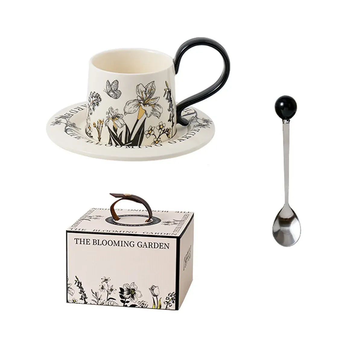 Vintage Floral Ceramic Cup, Saucer and Spoon Gift Set, 260 ml