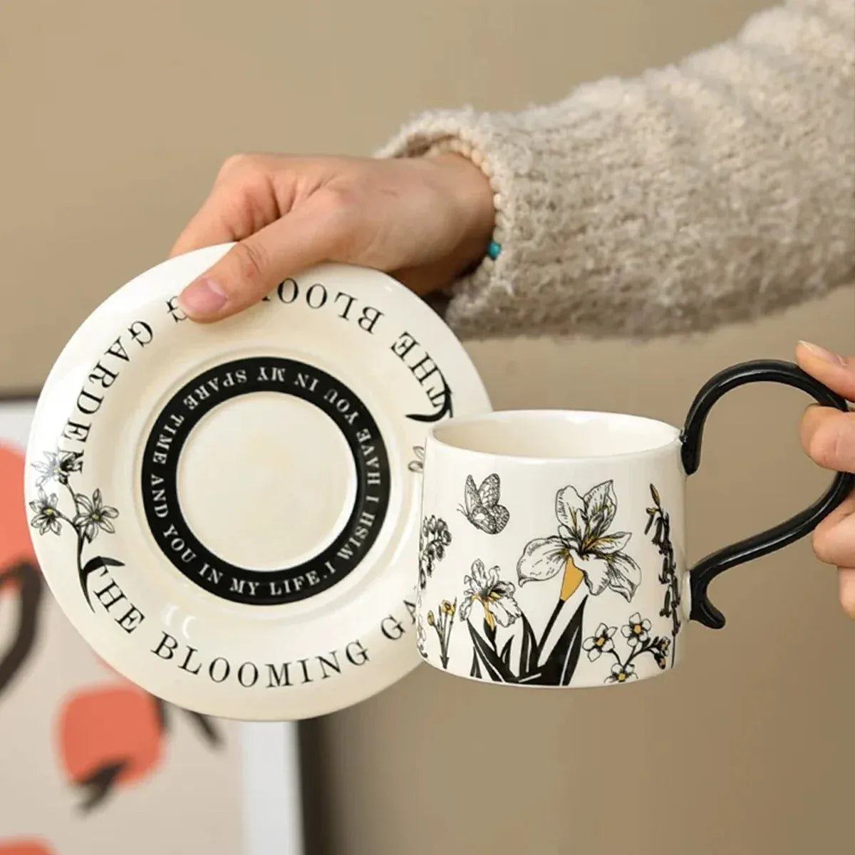 Vintage Floral Ceramic Cup, Saucer and Spoon Gift Set, 260 ml