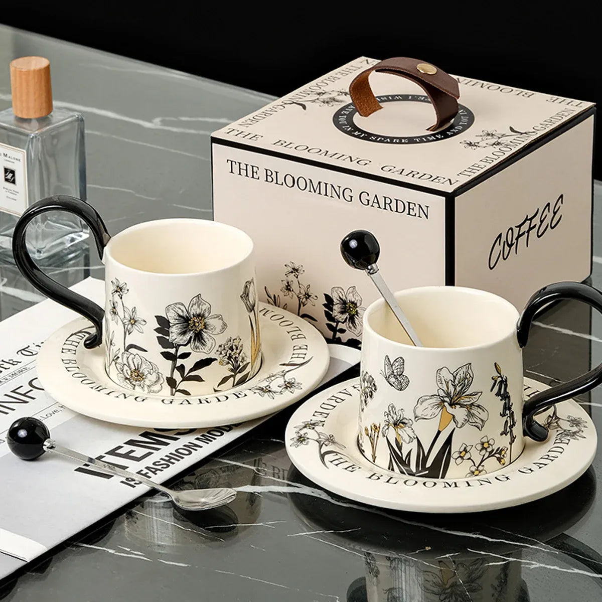 Vintage Floral Ceramic Cup, Saucer and Spoon Gift Set, 260 ml