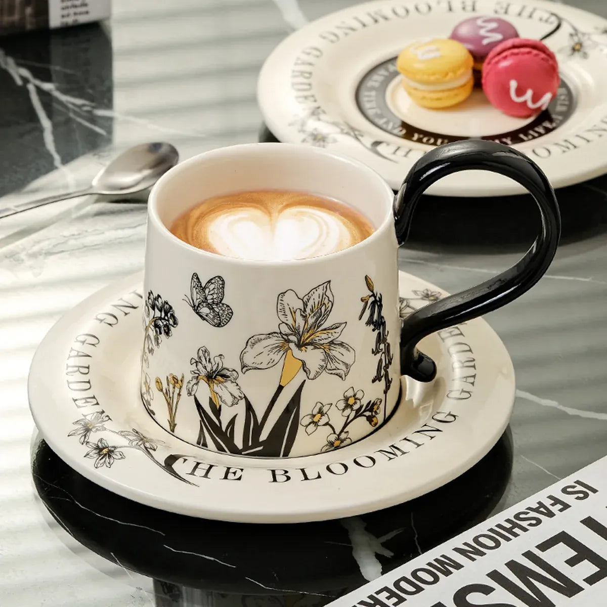 Vintage Floral Ceramic Cup, Saucer and Spoon Gift Set, 260 ml