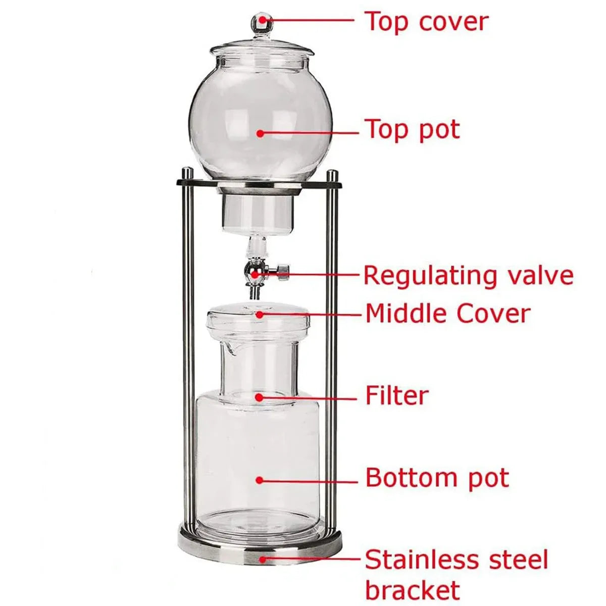 Glass Cold Drip Coffee Maker with Stainless Steel Stand, 600 ml