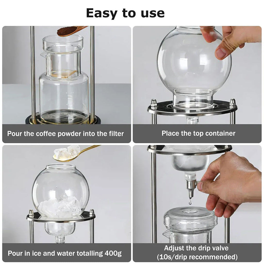Glass Cold Drip Coffee Maker with Stainless Steel Stand, 600 ml