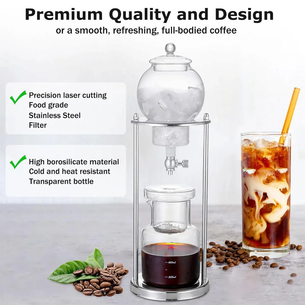 Glass Cold Drip Coffee Maker with Stainless Steel Stand, 600 ml