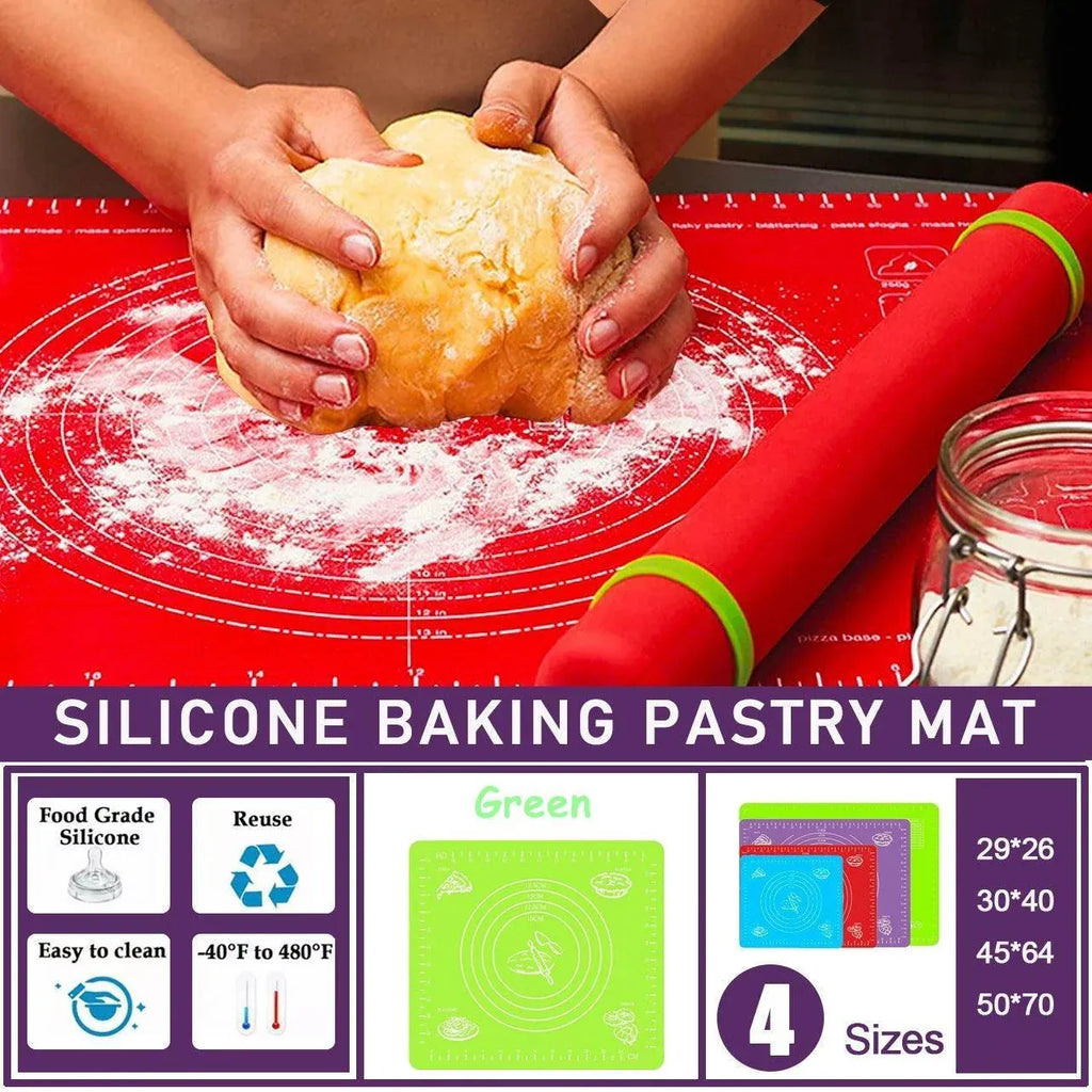 Green Reusable Non-Stick Silicone Rolling Dough Mat Cake Pastry Baking Fondant Sheet