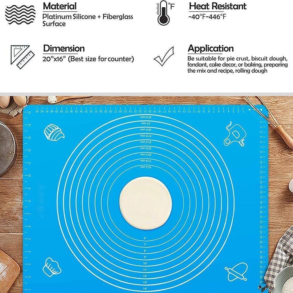 Green Reusable Non-Stick Silicone Rolling Dough Mat Cake Pastry Baking Fondant Sheet