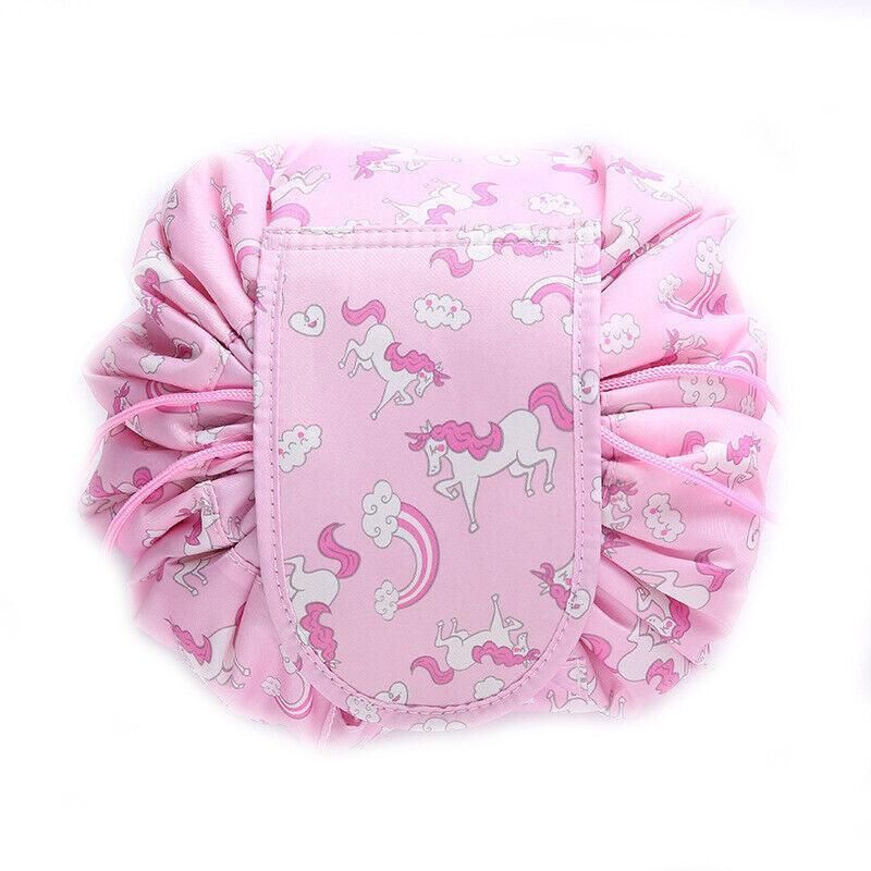 Drawstring Makeup Bag That Opens Flat, 53 x 53 cm, Pink Horse