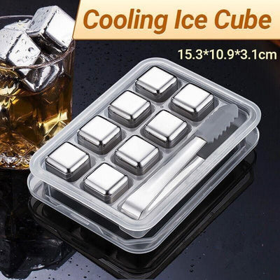 Stainless Steel Whiskey Stones X 8 Ice Cubes With Tong Reusable
