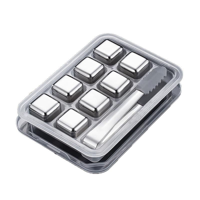 Stainless Steel Whiskey Stones X 8 Ice Cubes With Tong Reusable