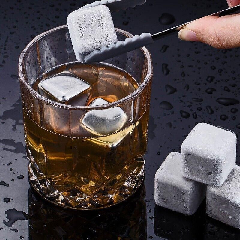 Stainless Steel Whiskey Stones X 8 Ice Cubes With Tong Reusable