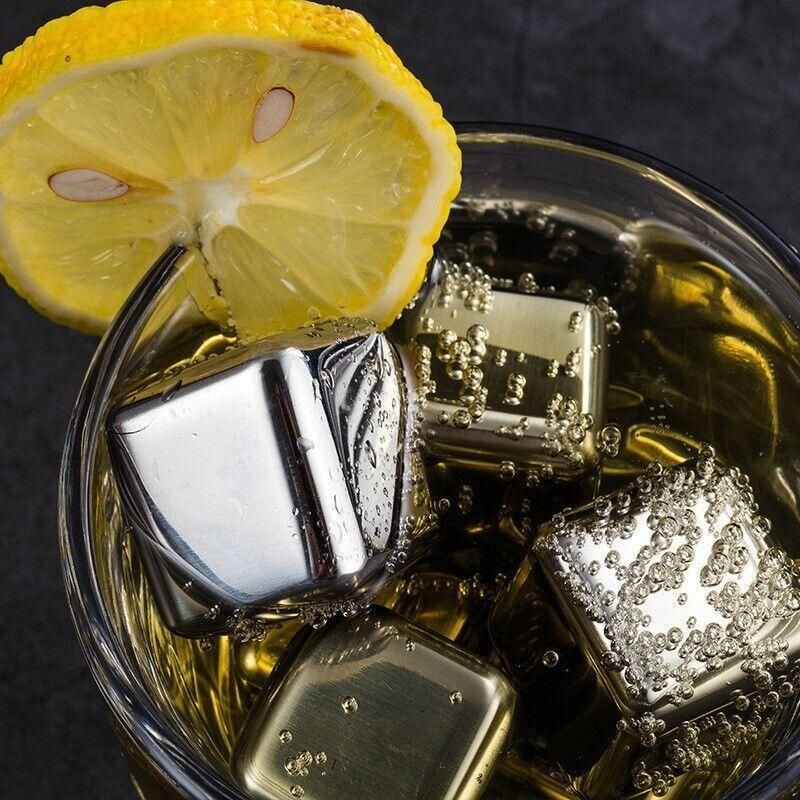 Stainless Steel Whiskey Stones X 8 Ice Cubes With Tong Reusable