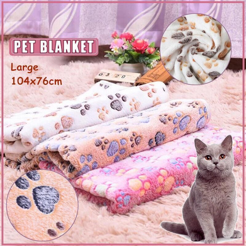 Large Size Pet Mat Paw Print Cat Dog Puppy Fleece Soft Pet Blanket