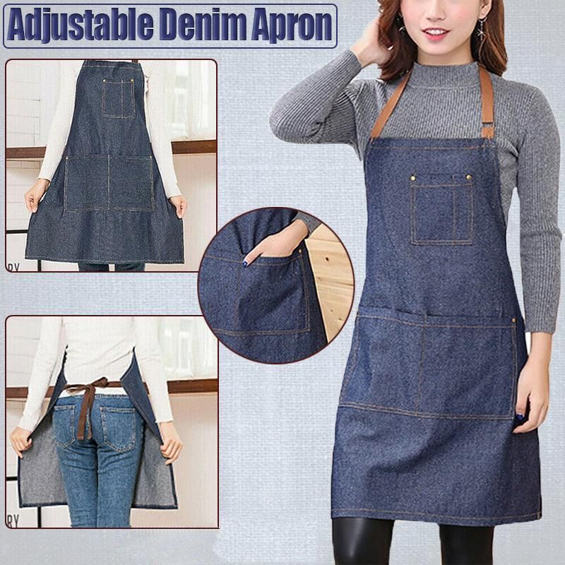 Adjustable Blue Denim Apron with Pocket, 80 x 60 cm
