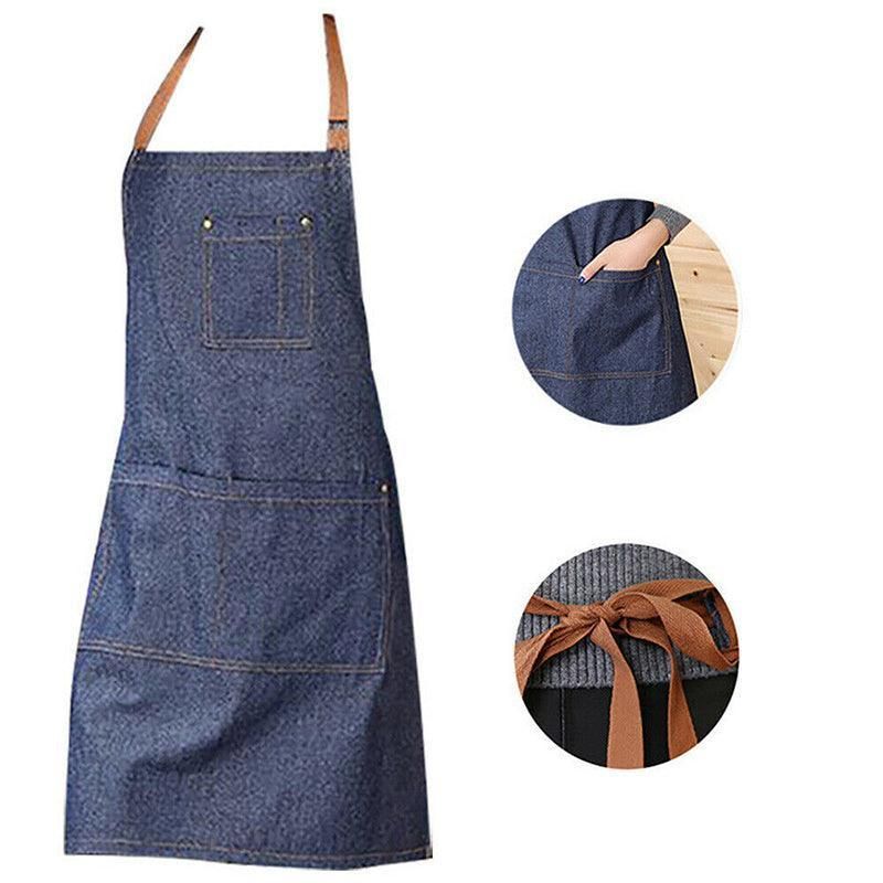 Adjustable Blue Denim Apron with Pocket, 80 x 60 cm
