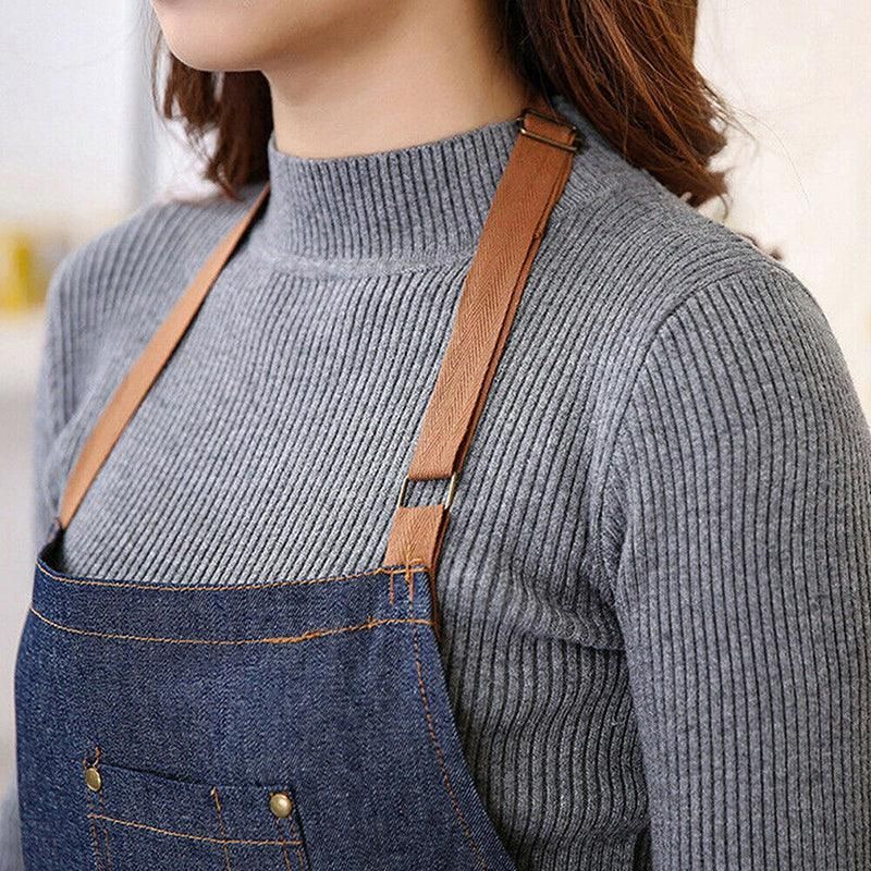 Adjustable Blue Denim Apron with Pocket, 80 x 60 cm