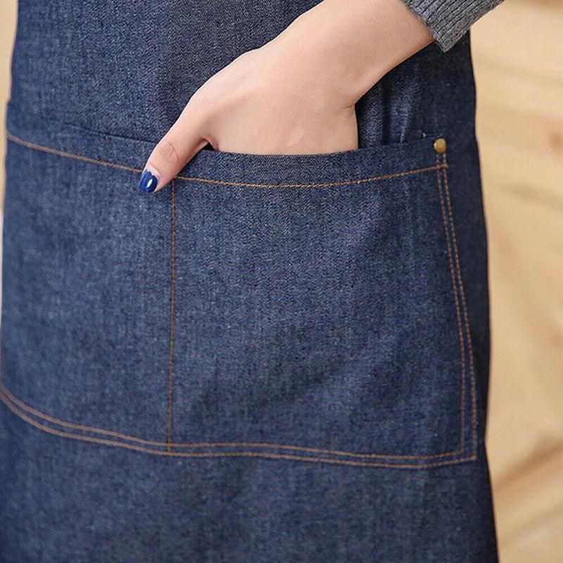 Adjustable Blue Denim Apron with Pocket, 80 x 60 cm