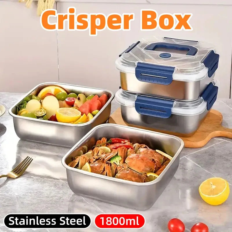 1800ml Portable Square Lunch Box Sealed Crisper Refrigerator Storage