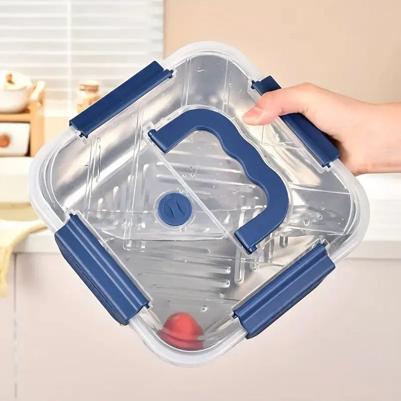 Aimall 1800 ml Stainless Steel Lunch Box, Silver and Blue, shown in a real setting