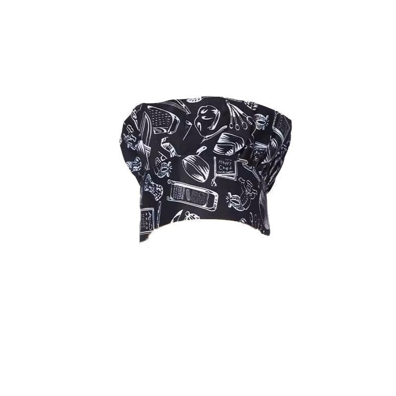 Adjustable Polyester Chef Cap with Elastic Band, Black Flatware