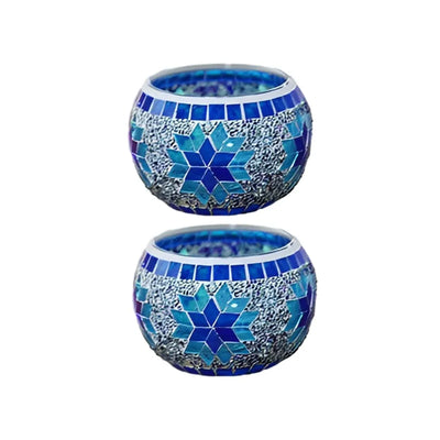 European Style Mosaic Glass Candle Holder Cups, Set of 2