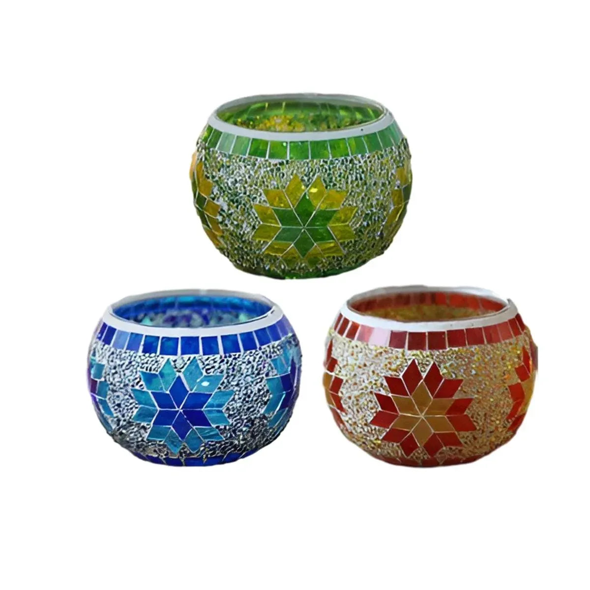 European Style Mosaic Glass Candle Holder Cups, Set of 2