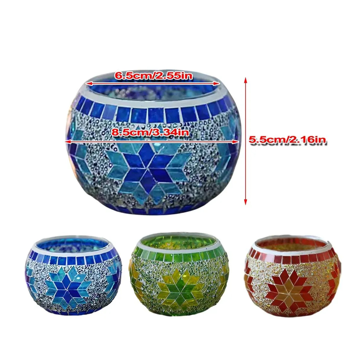 European Style Mosaic Glass Candle Holder Cups, Set of 2