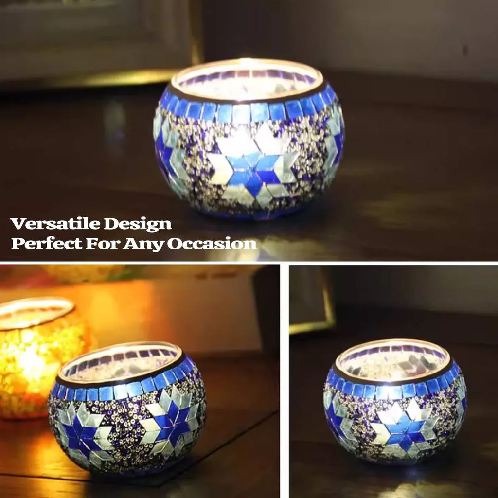 European Style Mosaic Glass Candle Holder Cups, Set of 2