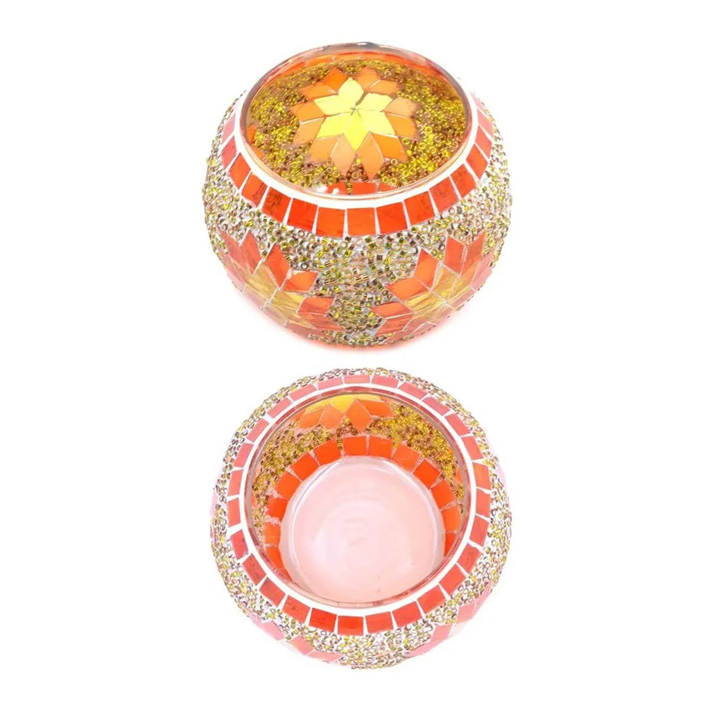 European Style Mosaic Glass Candle Holder Cups, Set of 2