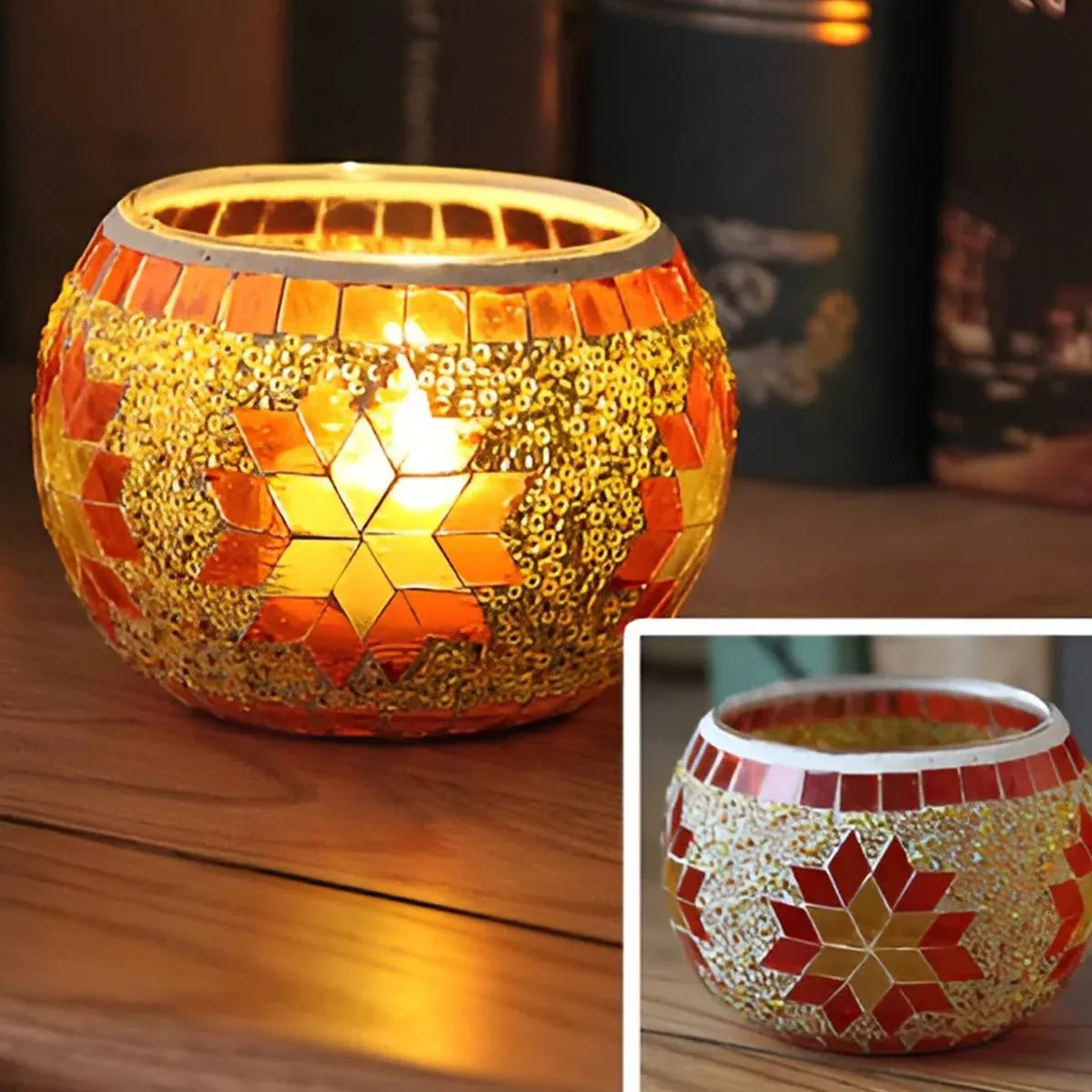 European Style Mosaic Glass Candle Holder Cups, Set of 2