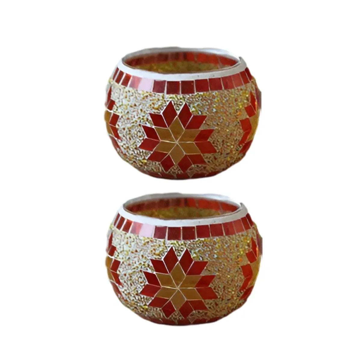 European Style Mosaic Glass Candle Holder Cups, Set of 2, Orange