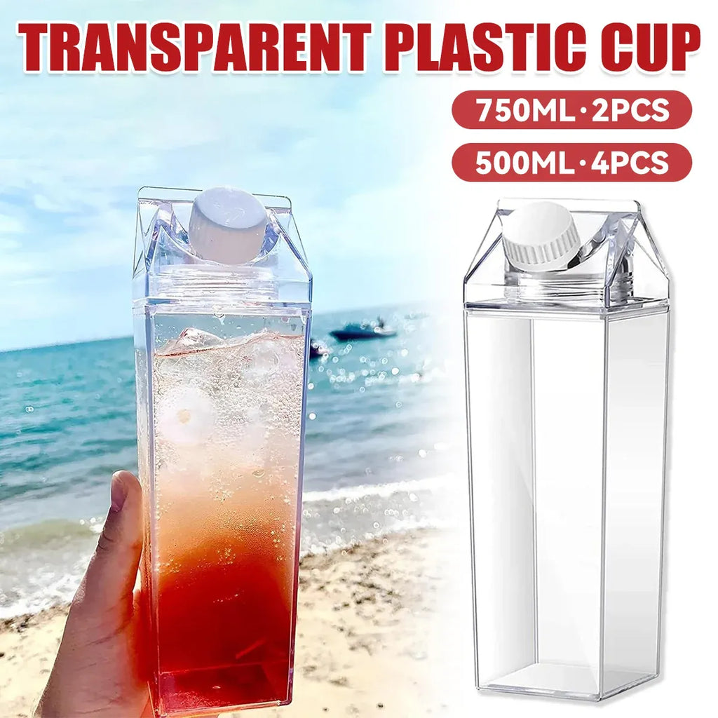 Clear Square Plastic Drinking Cups with Lids, 4 Pack, 500 ml