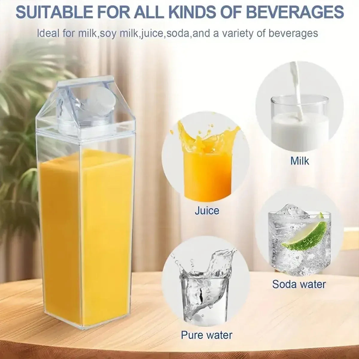 Clear Square Plastic Drinking Cups with Lids, 4 Pack, 500 ml