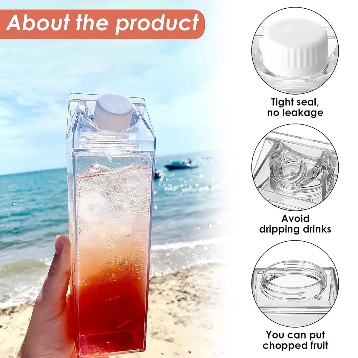 Clear Square Plastic Drinking Cups with Lids, 4 Pack, 500 ml