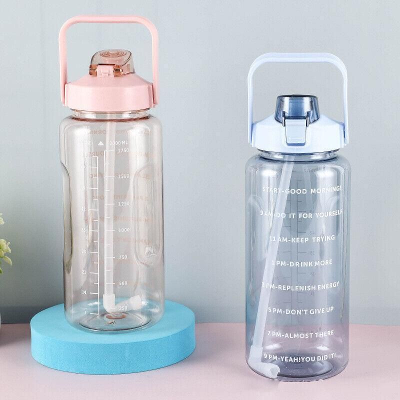 2L Water Bottle Straw Cup Motivational Drink Flask With Time