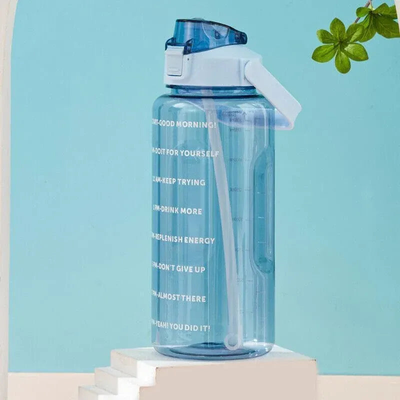 2L Water Bottle Straw Cup Motivational Drink Flask With Time