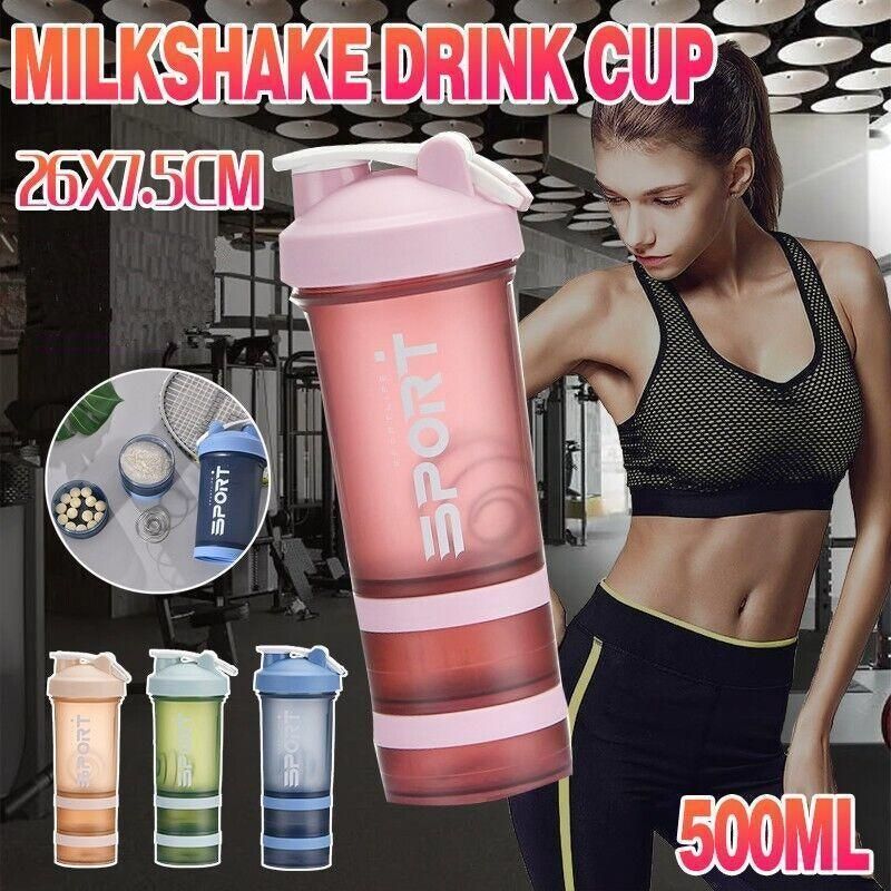 Powder Milkshake Drink Cup Sport Water Bottle 500Ml 3 Tier