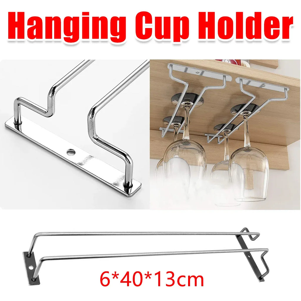 Under Cabinet Wine Glass Holder Rack 1PC Steel Hanging Cup