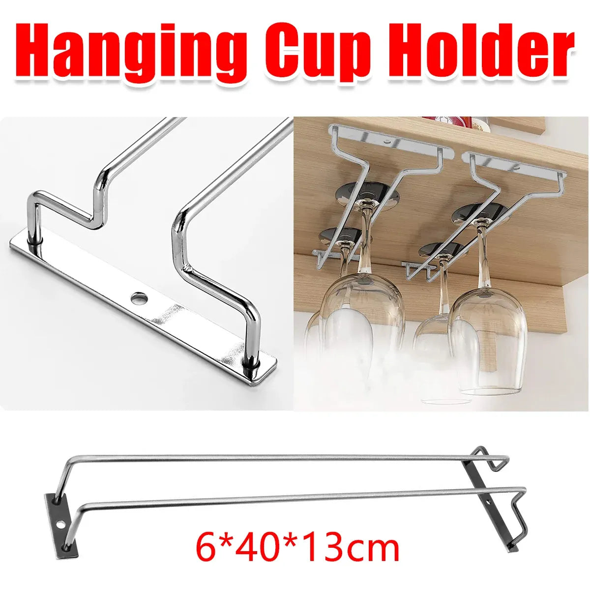 Under Cabinet Wine Glass Holder Rack 1PC Steel Hanging Cup