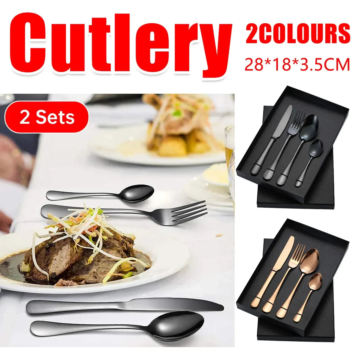 8-Piece Stainless Steel Cutlery Set - 2 Sets of Knife Fork Dinner