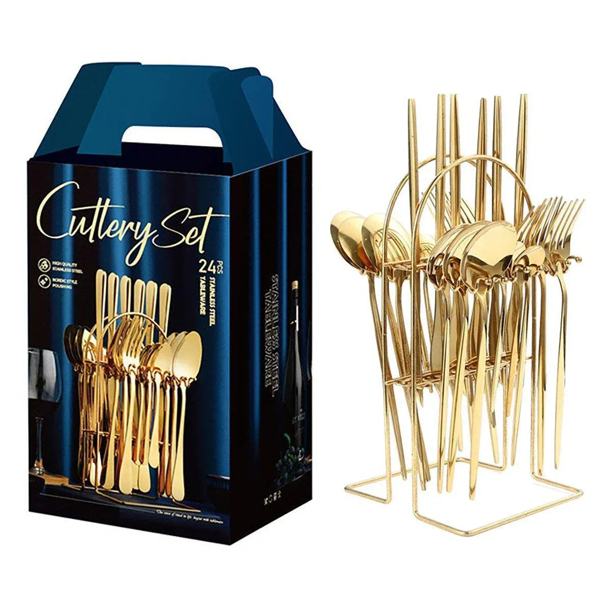 24PCS Stainless Steel Cutlery Set Knife Fork Spoon Set Durable