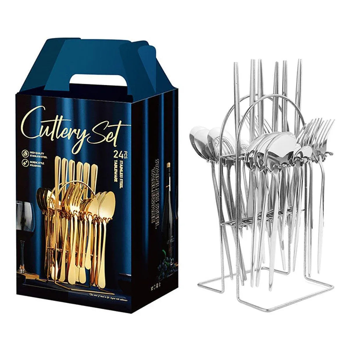 24PCS Stainless Steel Cutlery Set Knife Fork Spoon Set Durable