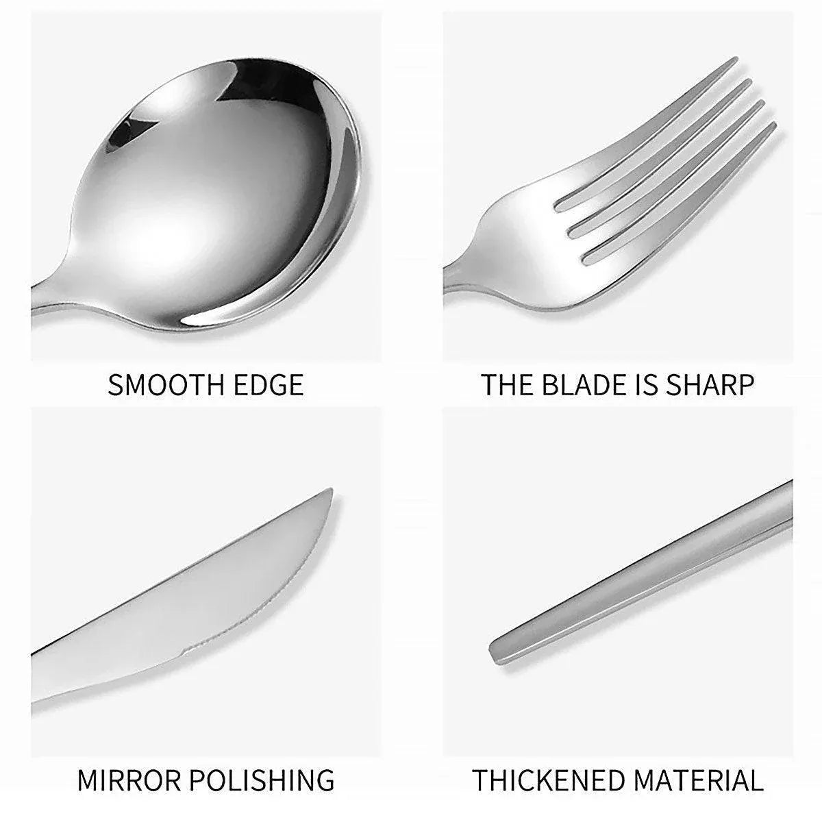 24PCS Stainless Steel Cutlery Set Knife Fork Spoon Set Durable