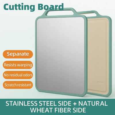 Double-Sided Stainless Steel and Wheat Fibre Cutting Board, 39 x 30 cm