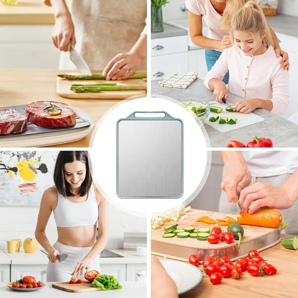Double-Sided Stainless Steel and Wheat Fibre Cutting Board, 39 x 30 cm