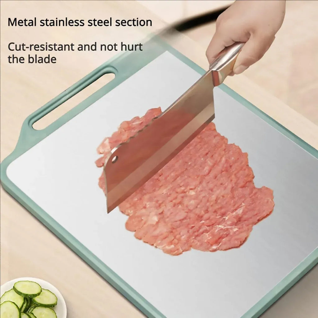 Double-Sided Stainless Steel and Wheat Fibre Cutting Board, 39 x 30 cm
