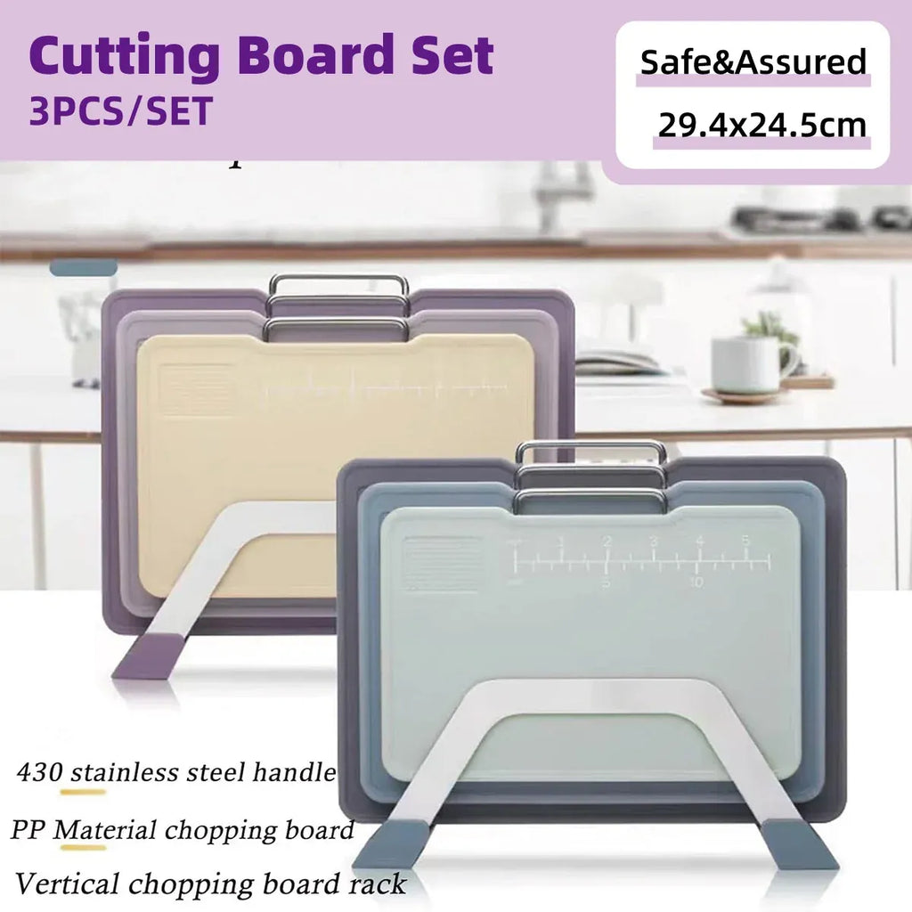 Double-Sided Cutting Board Set with Upright Stand, 3 Boards