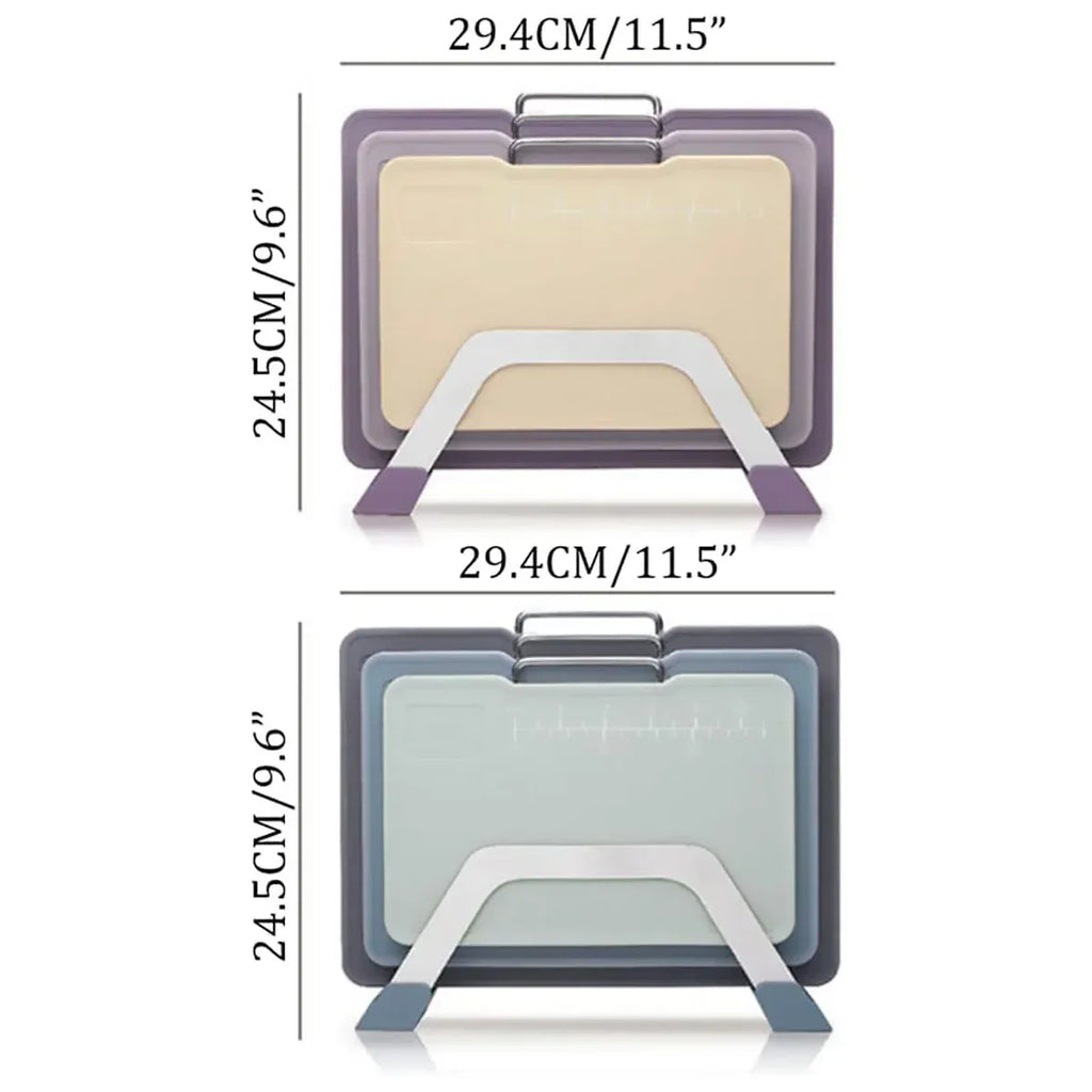 Double-Sided Cutting Board Set with Upright Stand, 3 Boards