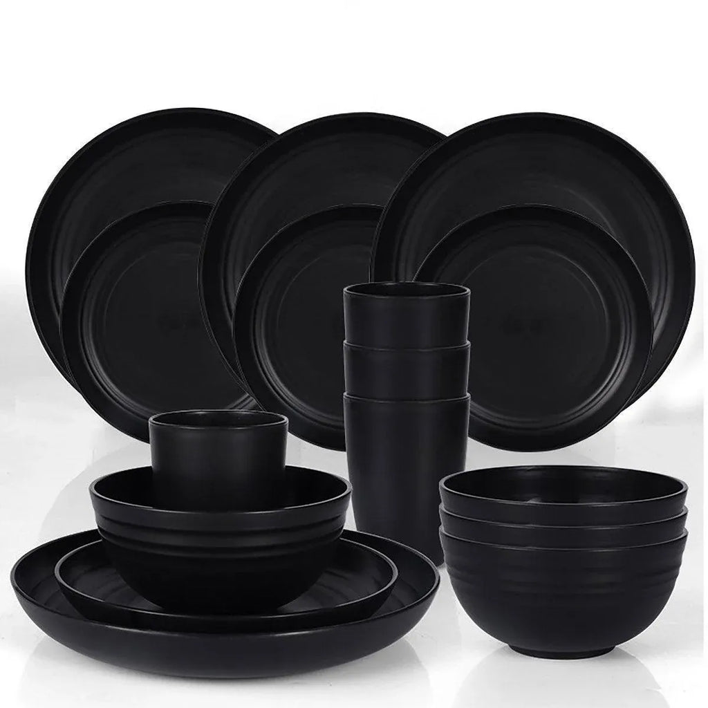Aimall 16 Piece Wheat Straw Tableware Set, Black, photo 2 of 6