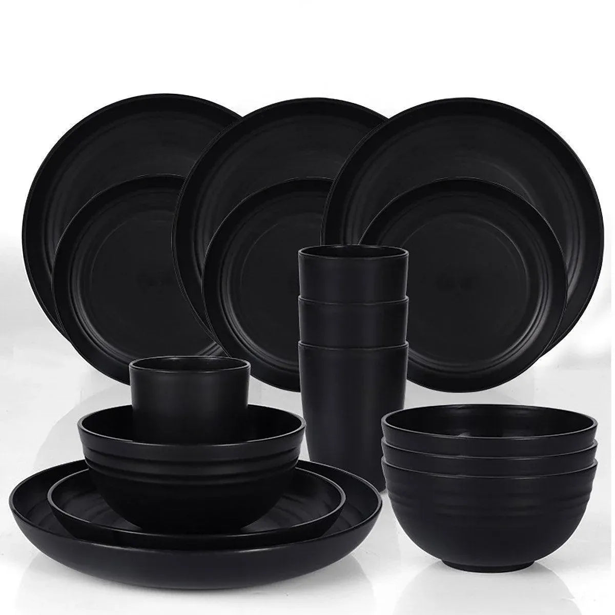 Aimall 16 Piece Wheat Straw Tableware Set, Black, photo 2 of 6