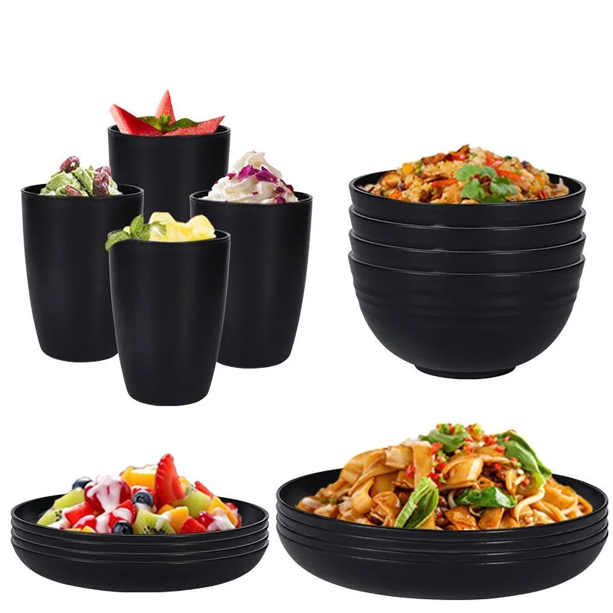 Aimall 16 Piece Wheat Straw Tableware Set, Black, photo 5 of 6